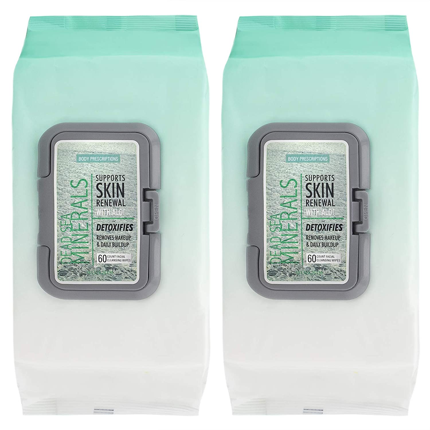 Body Prescriptions - 2 Pack (60 Count Each) Dead Sea Minerals Facial Cleansing Wipes