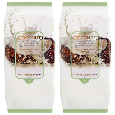 Body Prescriptions - 2 Pack (60 Count Each) Coconut Facial Cleansing Wipes