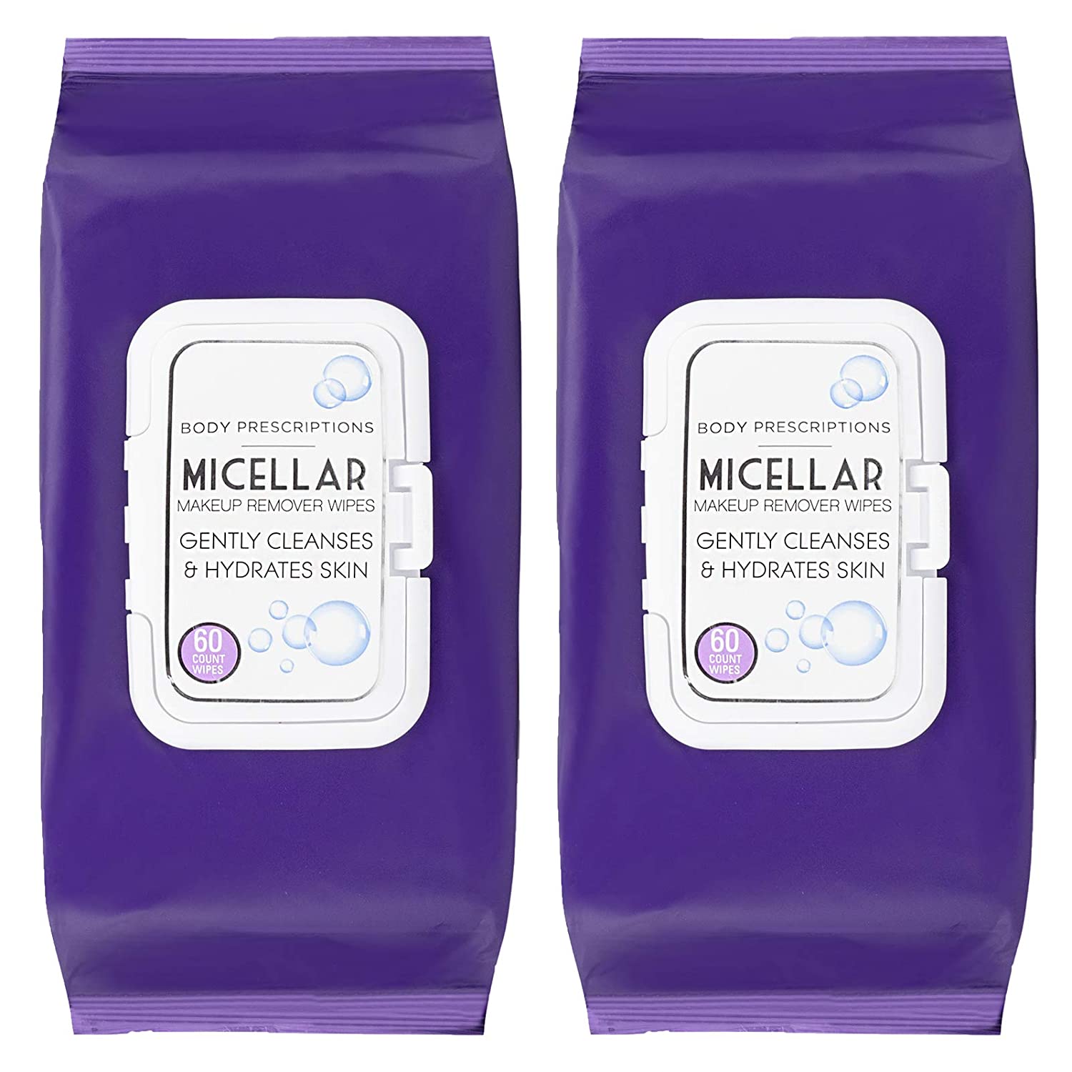 Body Prescriptions - 2 Pack (60 Count Each) Skin Cleansing Micellar Makeup Remover Wipes