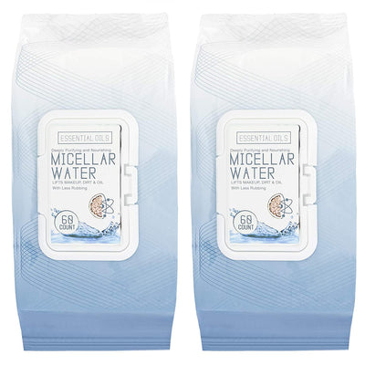 Essential Oils - 2 Pack (60 Count Each) Micellar Water Makeup Remover Facial Wipes