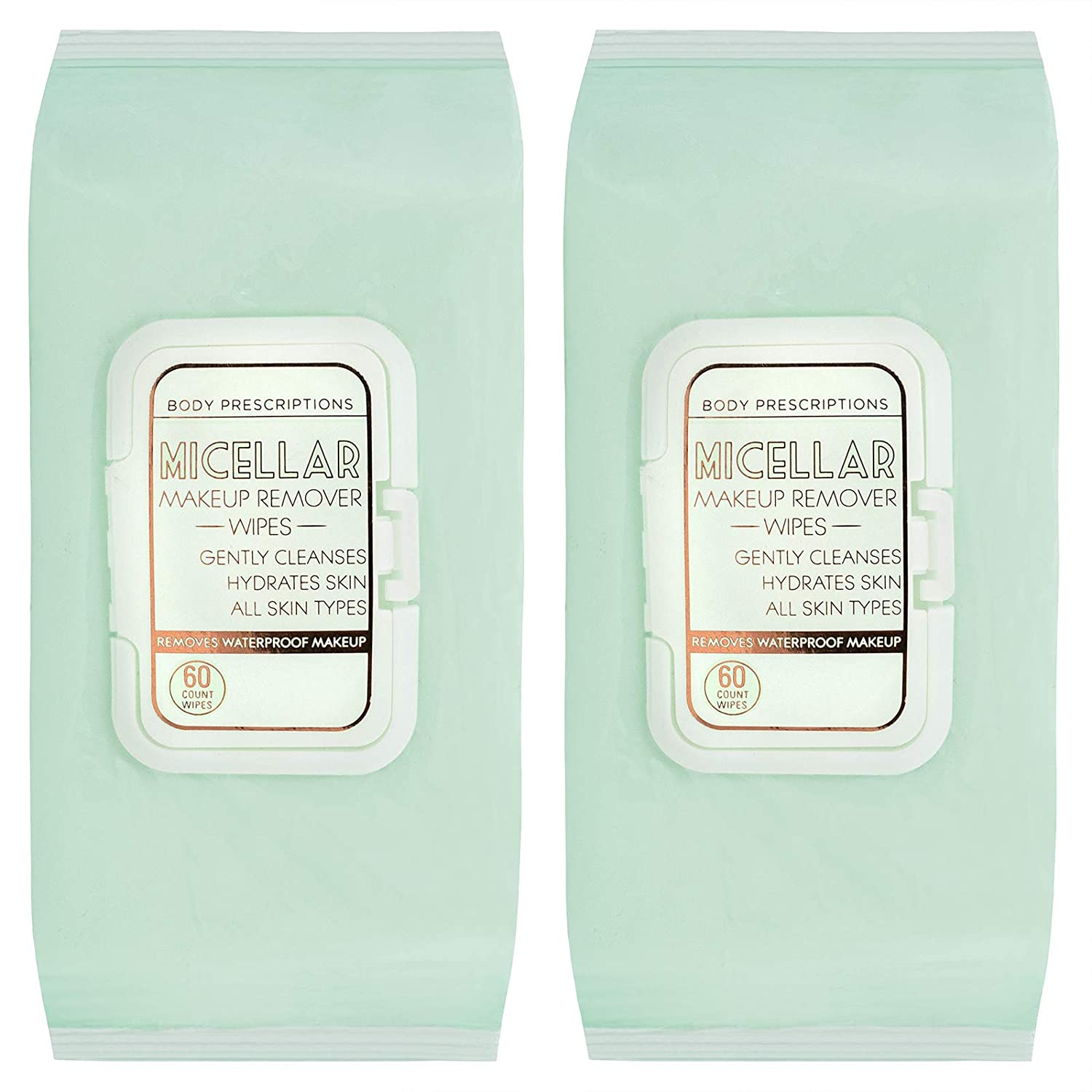 Body Prescriptions - 2 Pack (60 Count Each) Refreshing and Toning Micellar Water Wipes