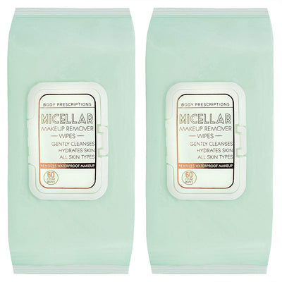 Body Prescriptions - 2 Pack (60 Count Each) Refreshing and Toning Micellar Water Wipes