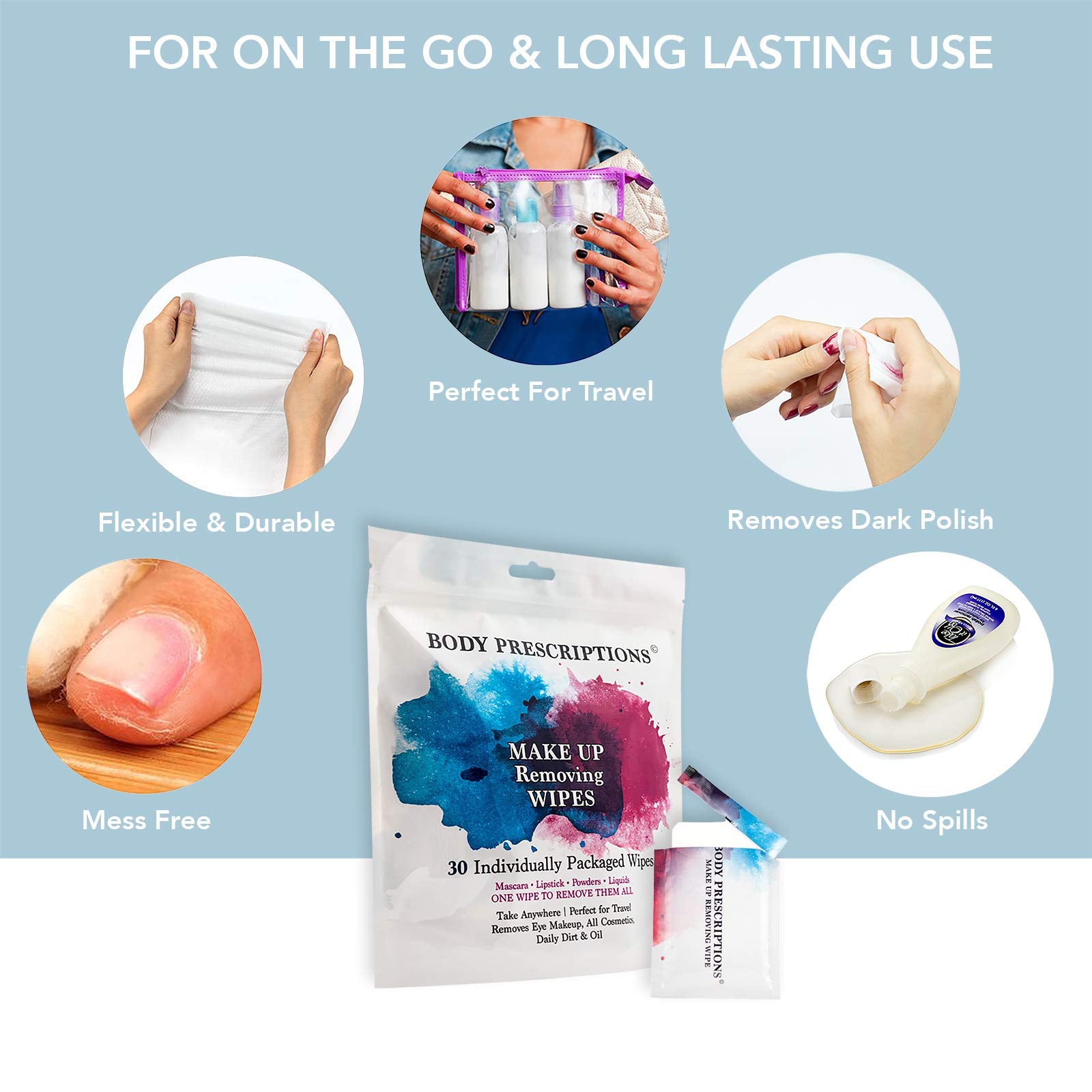 Body Prescriptions Makeup Removing Wipes Individually Packaged 30 Count