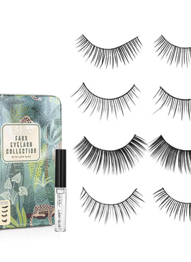 Nicole Miller Faux Eyelash Collection with Lash Glue in Tin Case, Set of Four False Lashes (Printed Floral Tin)