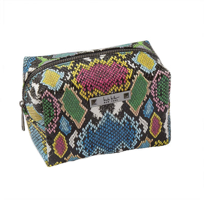 Nicole Miller Makeup Bag, Travel Toiletry Bag, and Cosmetic Bag- Multicolor Faux Leather Snakeskin Print (Loaf Bag)