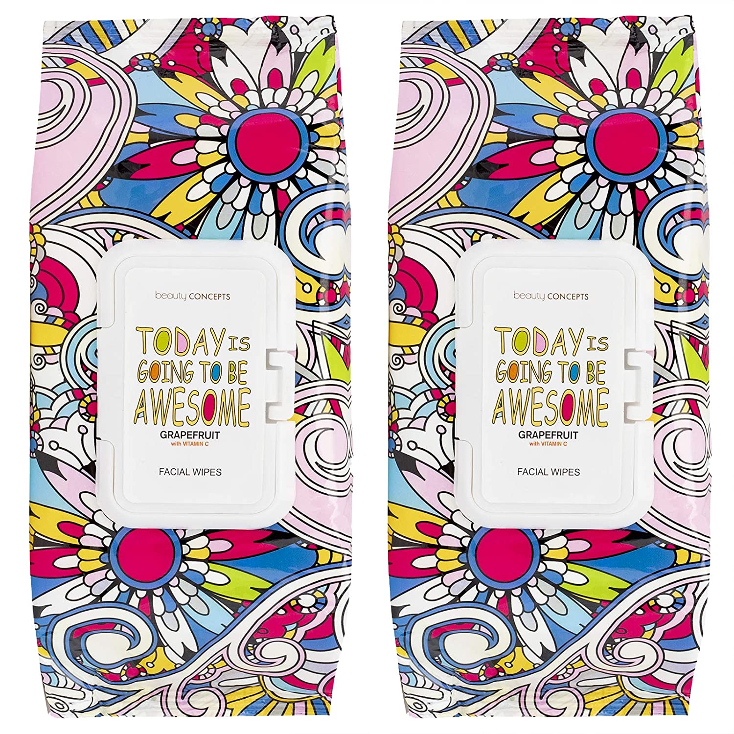 Beauty Concepts - 2 Pack (60 Count Each) Grapefruit with Vitamin C Facial Cleansing Wipes