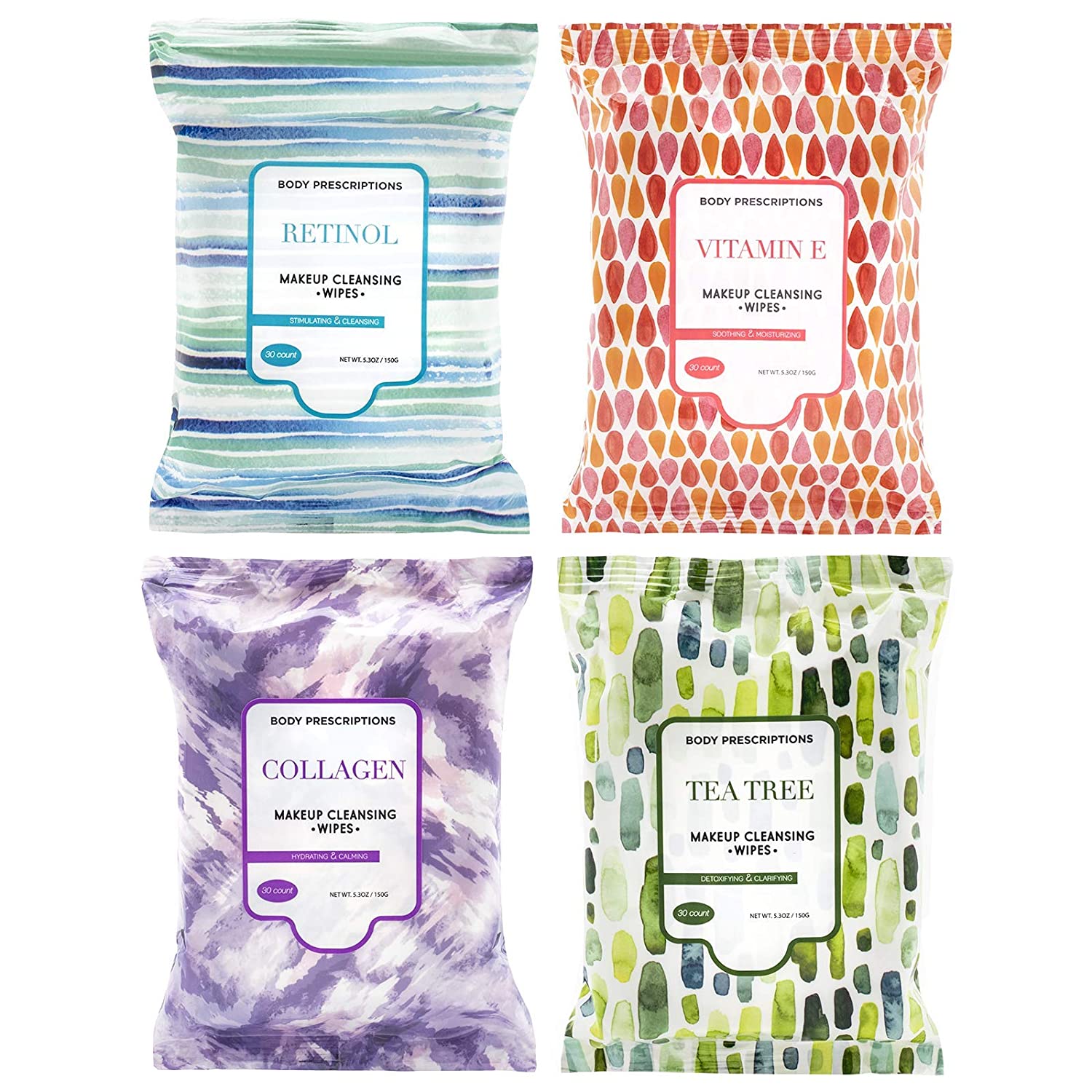 4 pack facial wipes by Body Prescriptions