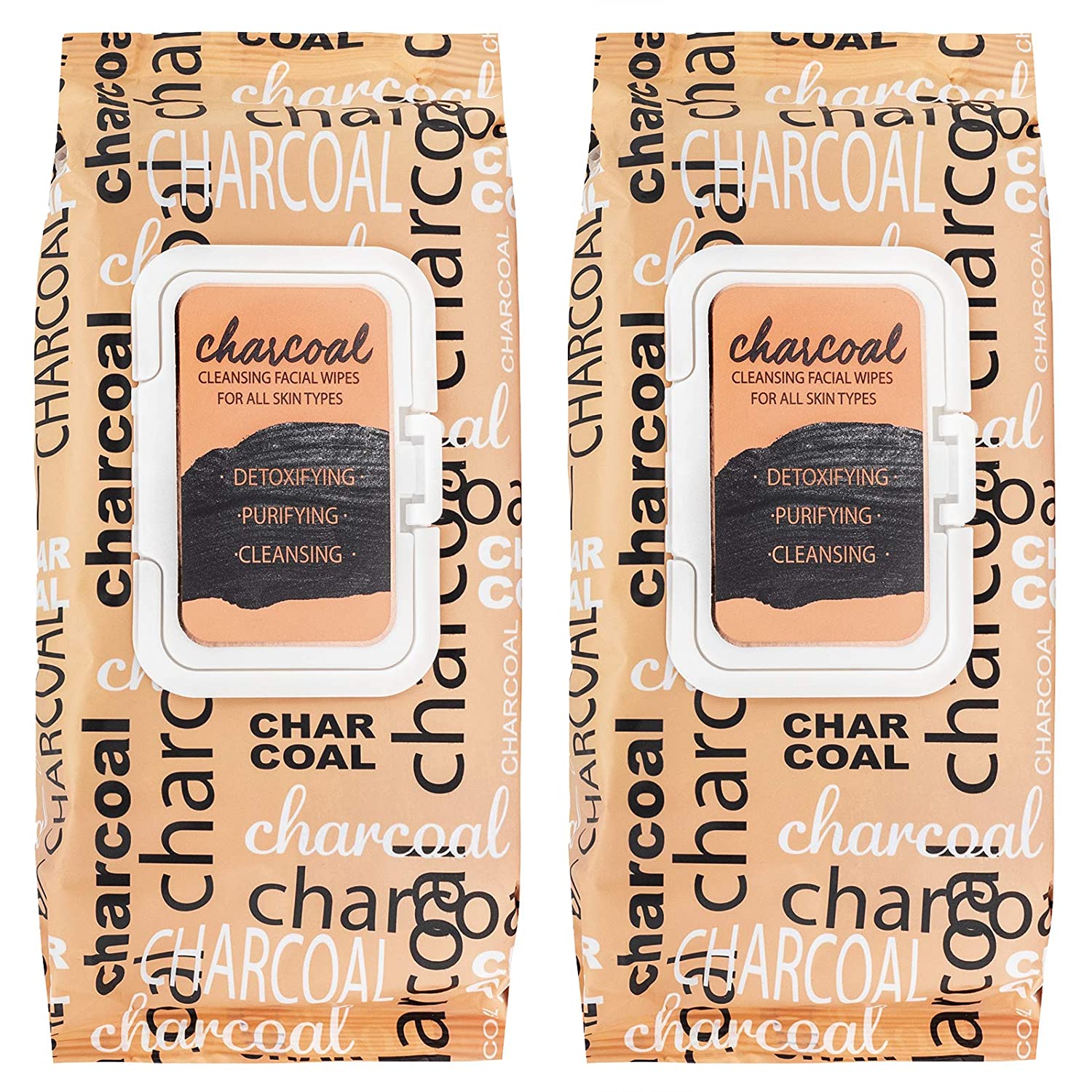 Body Prescriptions Facial Wipes - 2 Pack (60 Count Each) Charcoal Infused, Detoxifying + Moisturizing Deep Cleansing Face Towelettes, Refreshing + Nourishing, Makeup Removing Cleansing Cloths