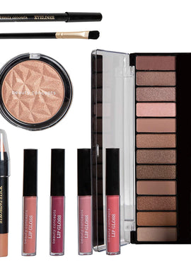 10 PC Cosmetic Collection-Eyeliner, Mascara, Lip Glosses, Highlighter, Eye Shadow and Brush by Beauty Concepts