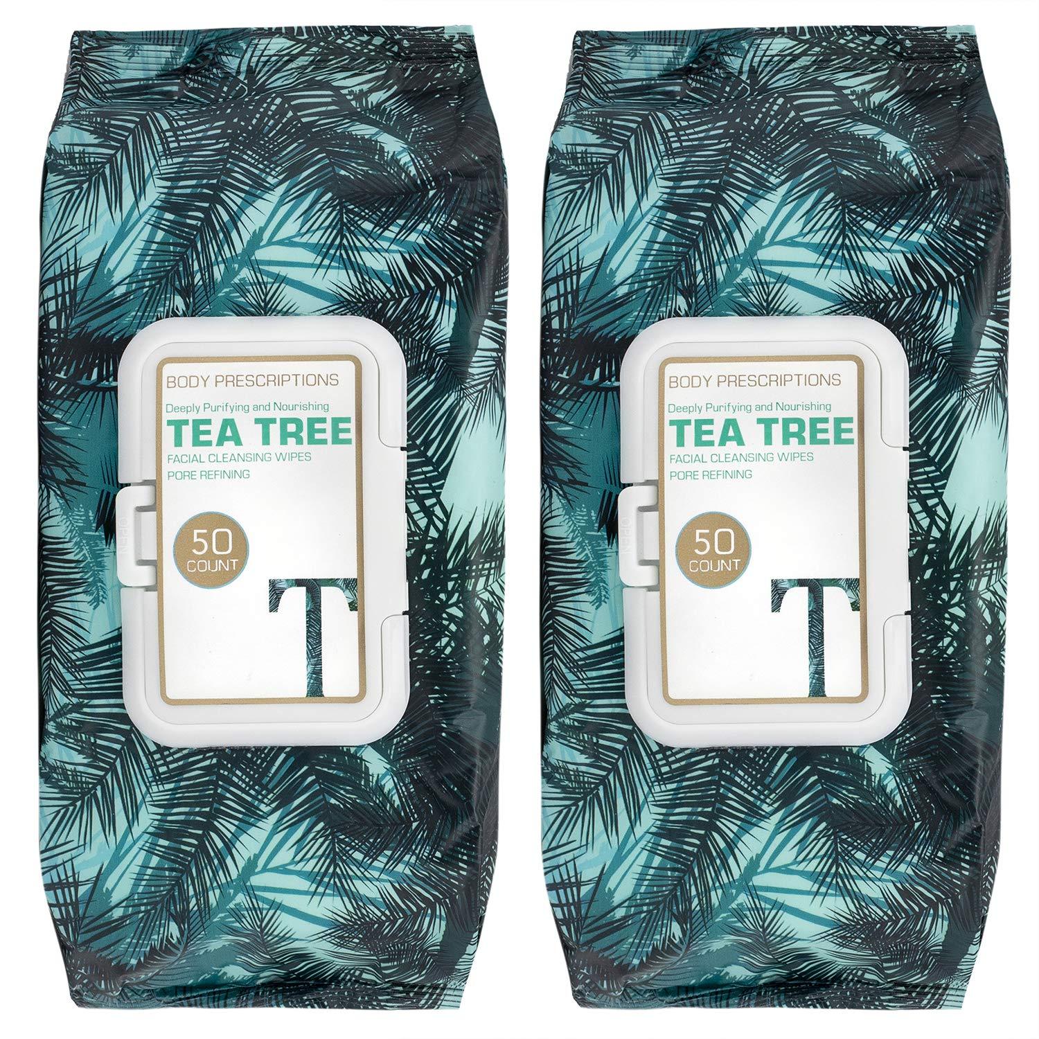 2 Pack Tea Tree Facial Cleansing Wipes by Body Prescriptions