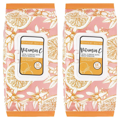 Clinical Works - 2 Pack (60 Count Each) Vitamin C Facial Cleansing Wipes