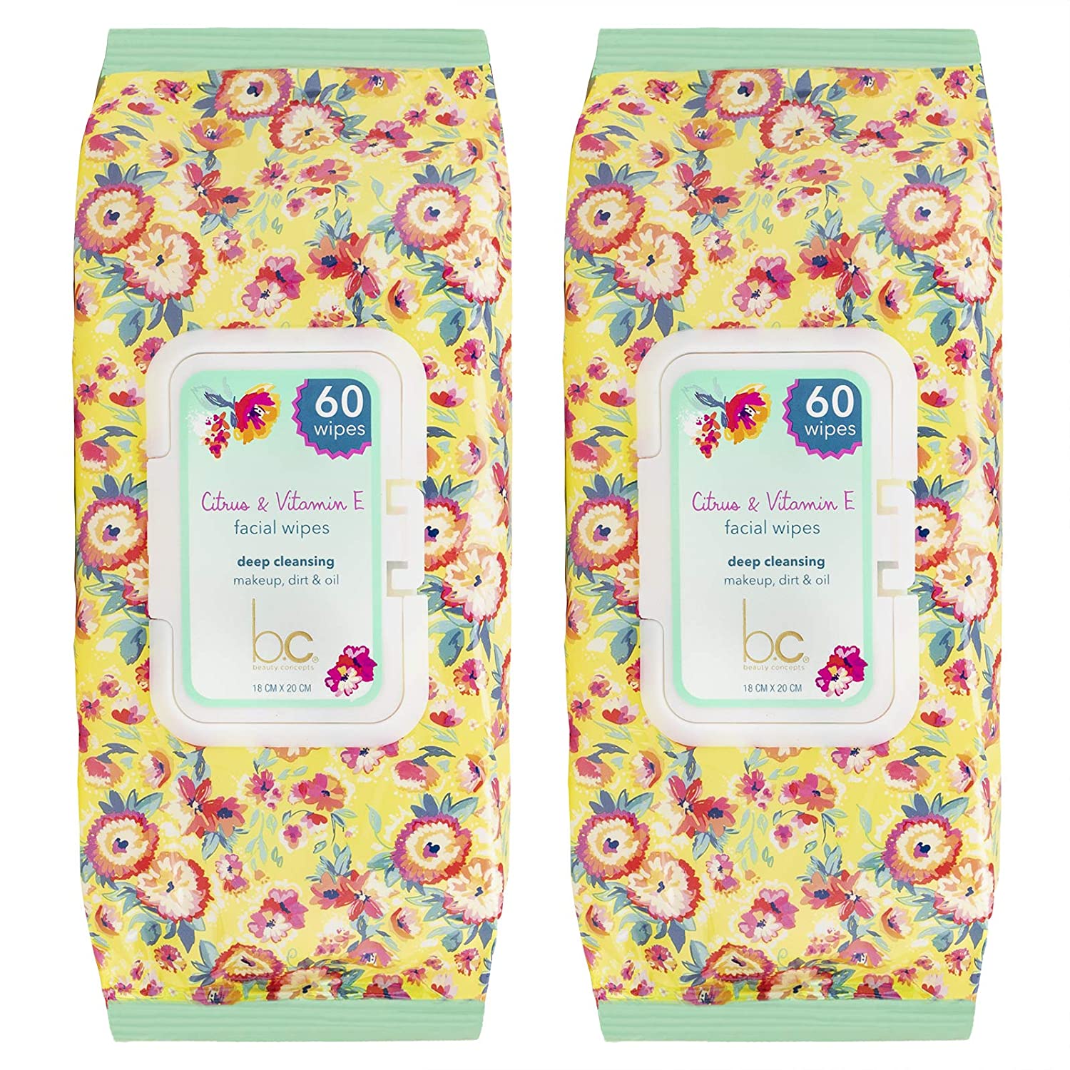 Beauty Concepts - 2 Packs (60 Count per Pack) Citrus & Vitamin E Facial Cleansing Wipes