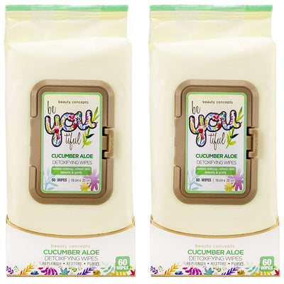 Beauty Concepts - 2 Pack (60 Count Each) Cucumber Aloe Facial Cleansing Wipes