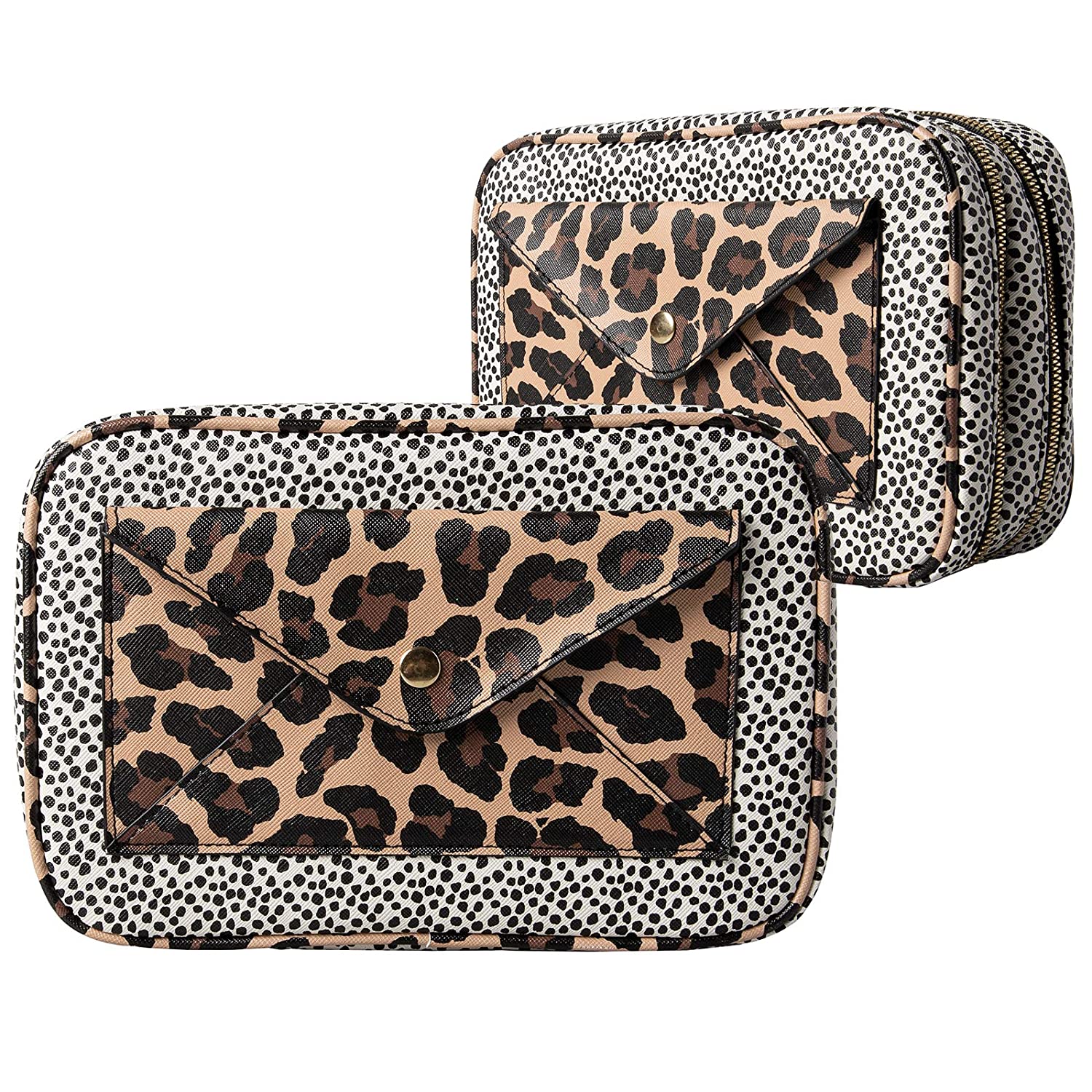 Nicole Miller Makeup Bag, Travel Toiletry Case, and Cosmetic Bag- 2 Zipper, Large Makeup Organizer (Animal Print)