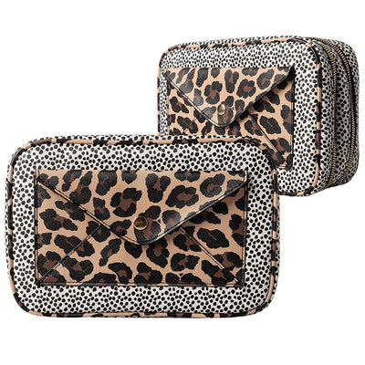 Nicole Miller Makeup Bag, Travel Toiletry Case, and Cosmetic Bag- 2 Zipper, Large Makeup Organizer (Animal Print)